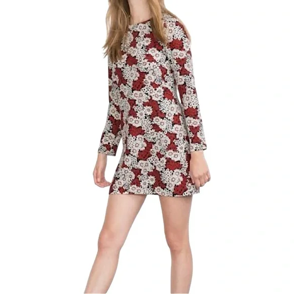 Zara Woman Red Black White Floral Daisy Mini Dress Size Medium Blogger Favorite - Picture 2 of 13